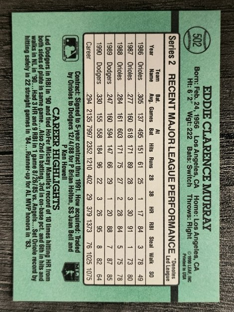 1991 Donruss #502 Eddie Murray