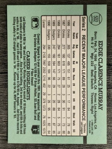 1991 Donruss #502 Eddie Murray