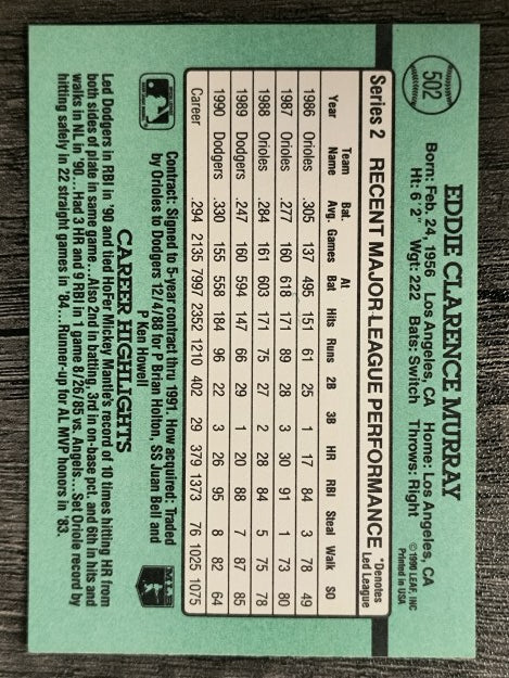1991 Donruss #502 Eddie Murray