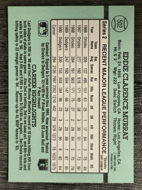 1991 Donruss #502 Eddie Murray