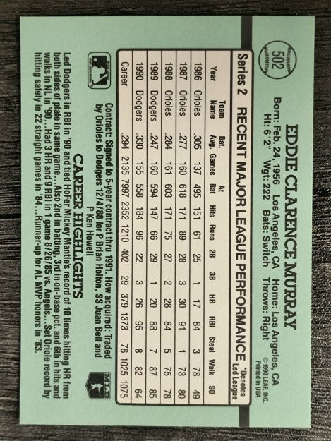 1991 Donruss #502 Eddie Murray