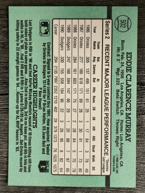 1991 Donruss #502 Eddie Murray
