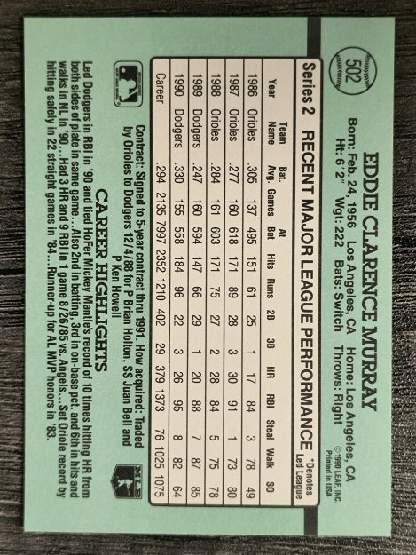1991 Donruss #502 Eddie Murray