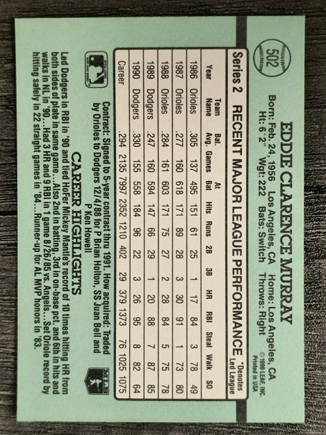 1991 Donruss #502 Eddie Murray