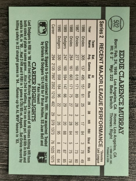 1991 Donruss #502 Eddie Murray