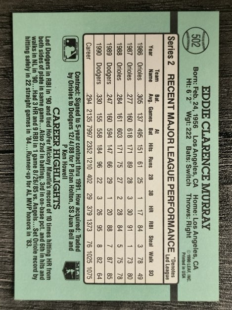 1991 Donruss #502 Eddie Murray