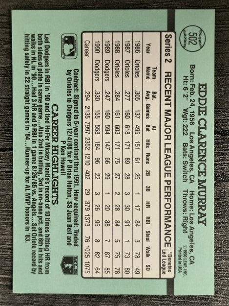 1991 Donruss #502 Eddie Murray