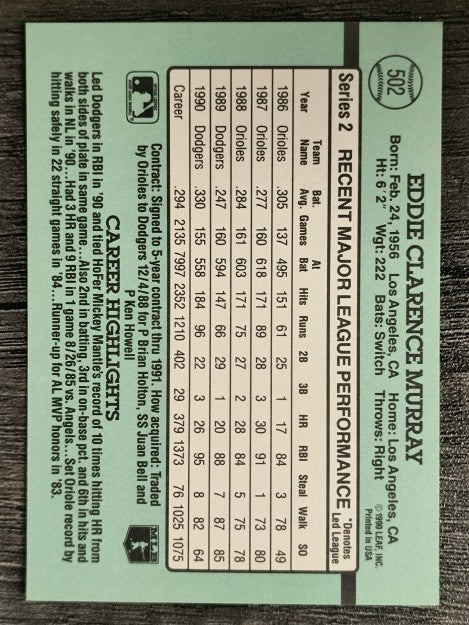 1991 Donruss #502 Eddie Murray