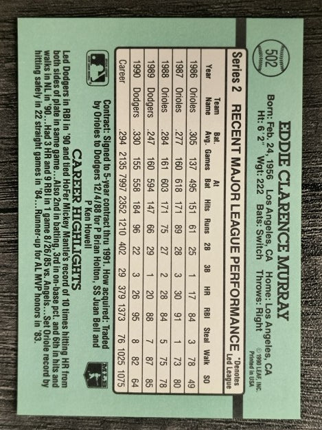 1991 Donruss #502 Eddie Murray