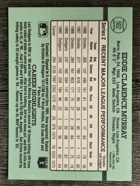 1991 Donruss #502 Eddie Murray