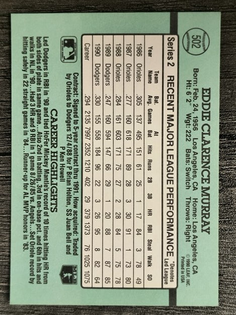 1991 Donruss #502 Eddie Murray