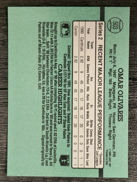 1991 Donruss #503 Omar Olivares RC