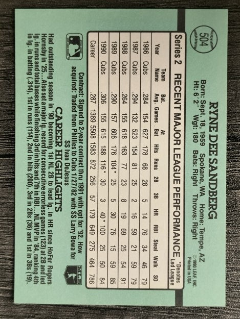 1991 Donruss #504 Ryne Sandberg