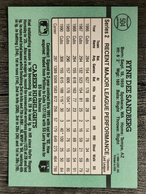 1991 Donruss #504 Ryne Sandberg