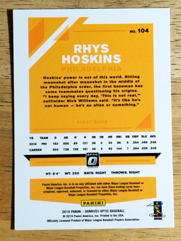2019 Donruss Optic #104 Rhys Hoskins