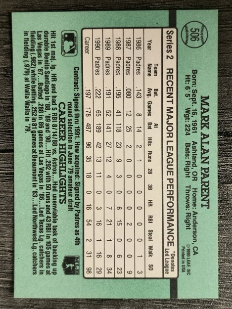 1991 Donruss #506 Mark Parent