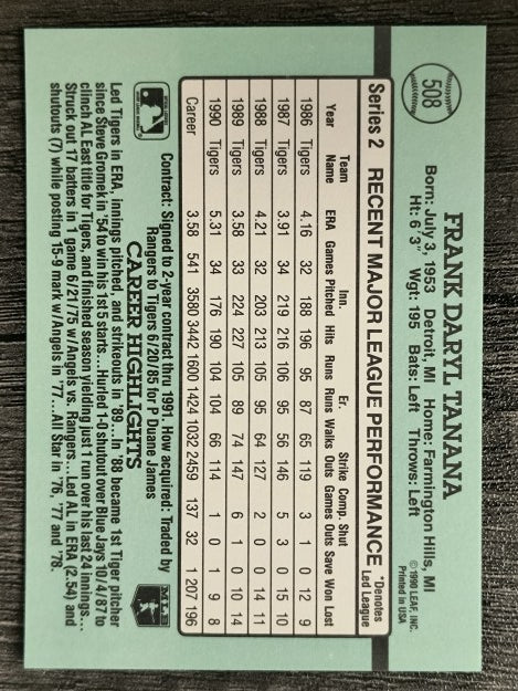 1991 Donruss #508 Frank Tanana