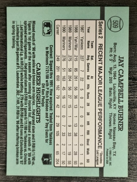 1991 Donruss #509 Jay Buhner