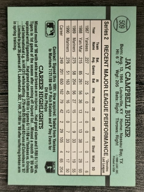 1991 Donruss #509 Jay Buhner