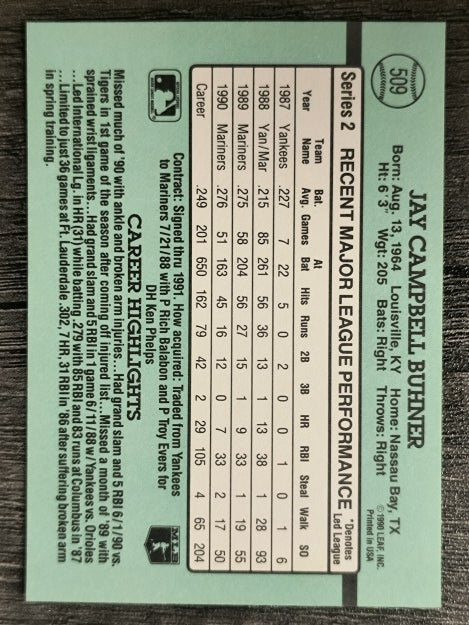 1991 Donruss #509 Jay Buhner