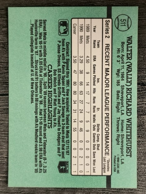 1991 Donruss #511 Wally Whitehurst