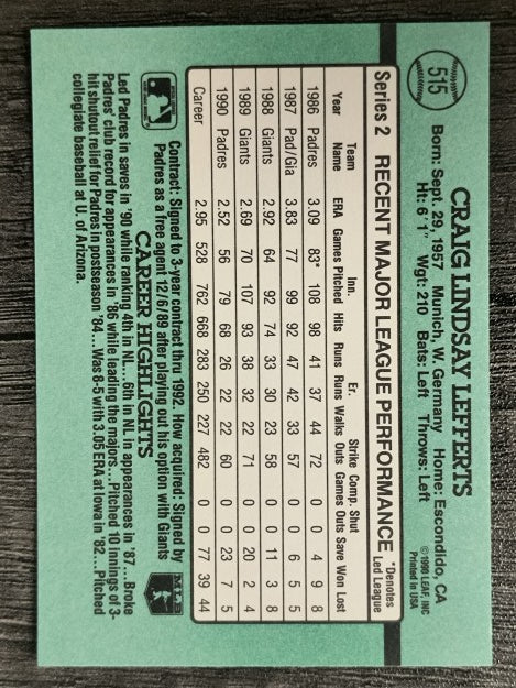 1991 Donruss #515 Craig Lefferts