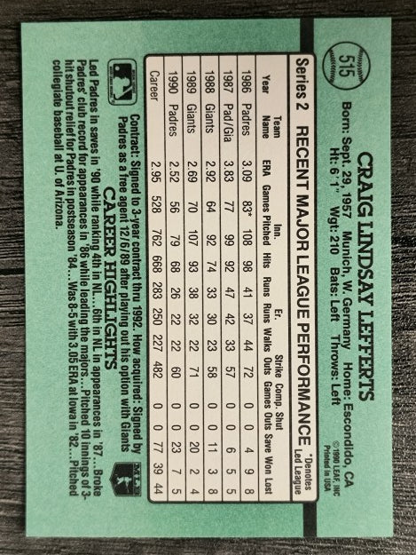 1991 Donruss #515 Craig Lefferts