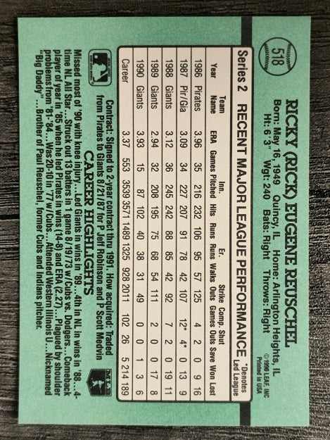 1991 Donruss #518 Rick Reuschel