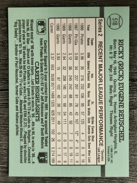 1991 Donruss #518 Rick Reuschel