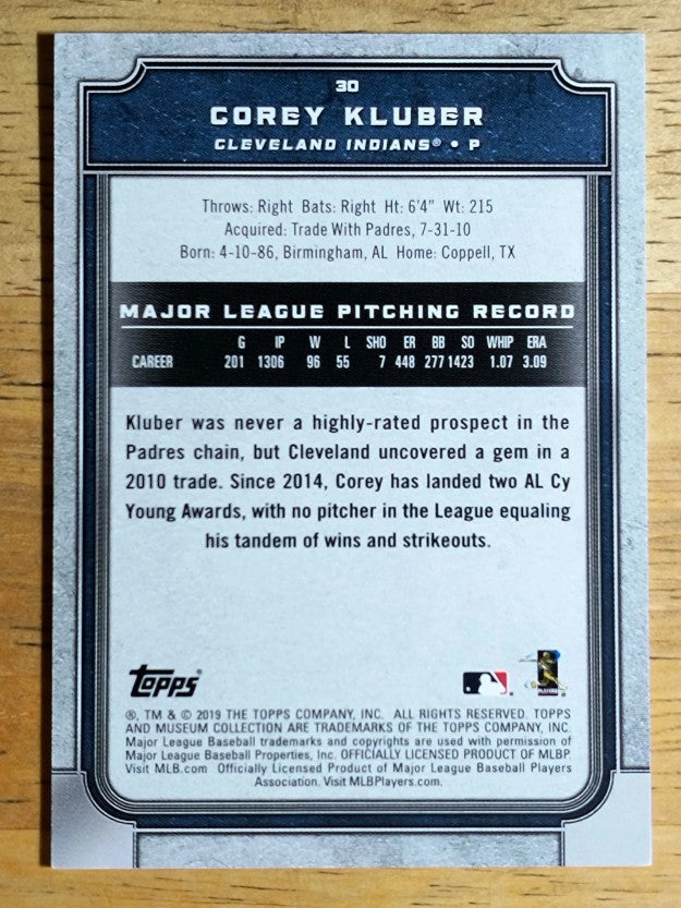 2019 Topps Museum Collection #30 Corey Kluber