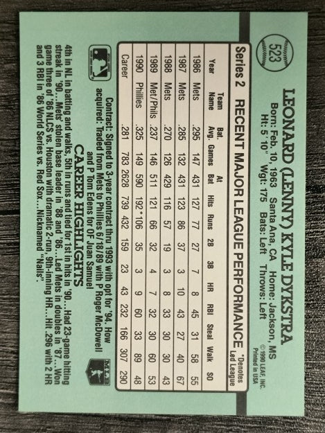 1991 Donruss #523 Len Dykstra