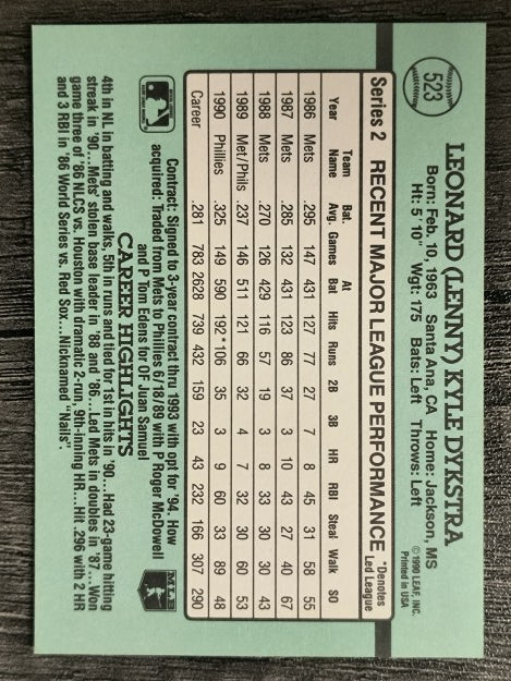 1991 Donruss #523 Len Dykstra