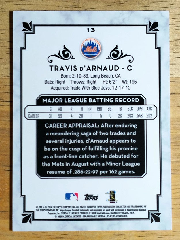 2014 Topps Museum Collection #13 Travis d'Arnaud RC