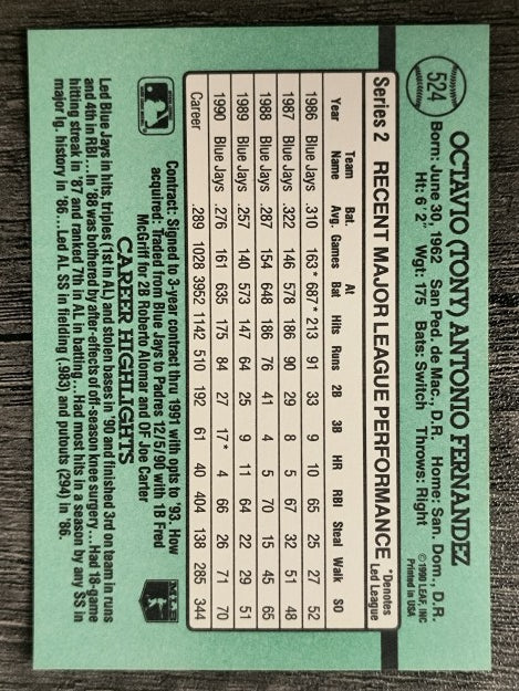 1991 Donruss #524 Tony Fernandez