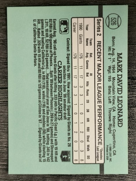 1991 Donruss #526 Mark Leonard RC