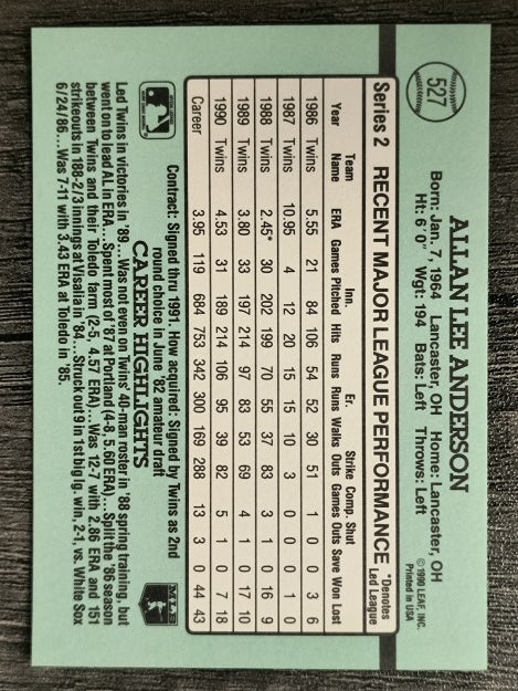 1991 Donruss #527 Allan Anderson