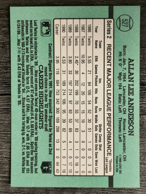 1991 Donruss #527 Allan Anderson