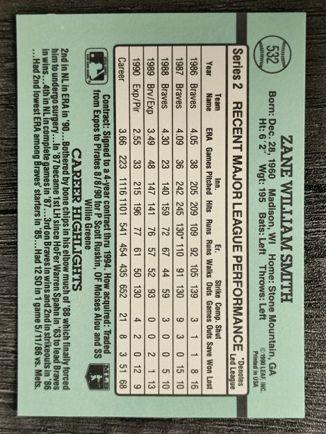 1991 Donruss #532 Zane Smith