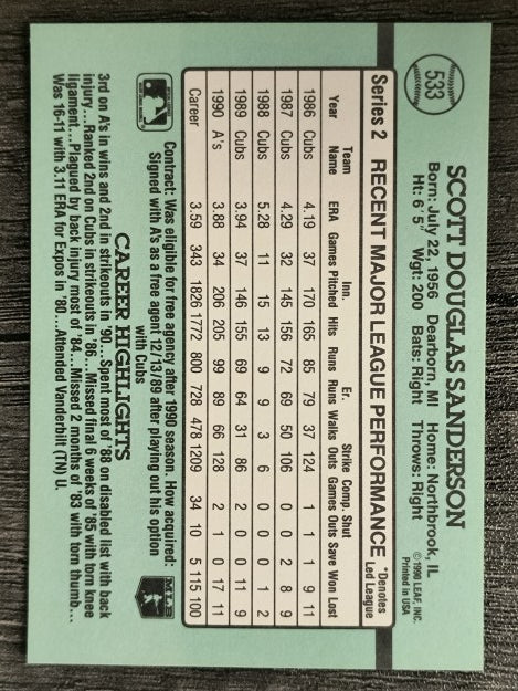 1991 Donruss #533 Scott Sanderson