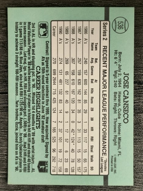 1991 Donruss #536 Jose Canseco