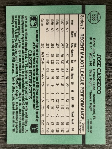 1991 Donruss #536 Jose Canseco