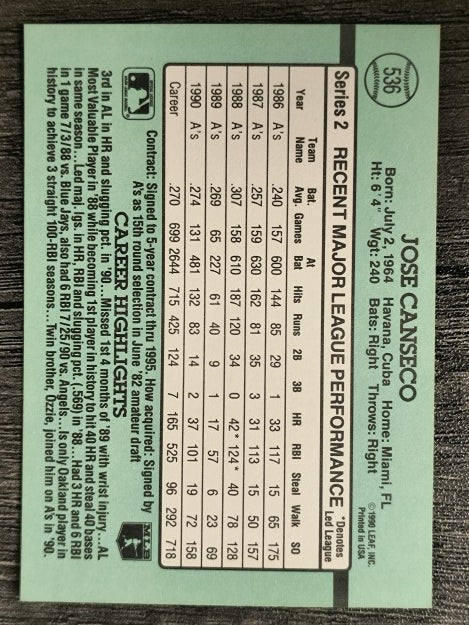 1991 Donruss #536 Jose Canseco