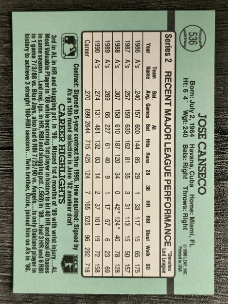 1991 Donruss #536 Jose Canseco