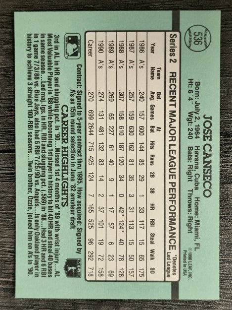 1991 Donruss #536 Jose Canseco