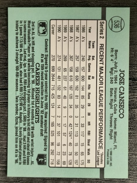 1991 Donruss #536 Jose Canseco