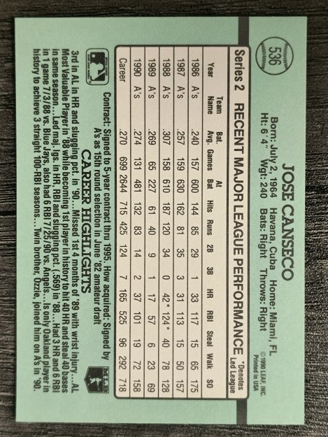 1991 Donruss #536 Jose Canseco