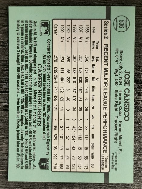 1991 Donruss #536 Jose Canseco
