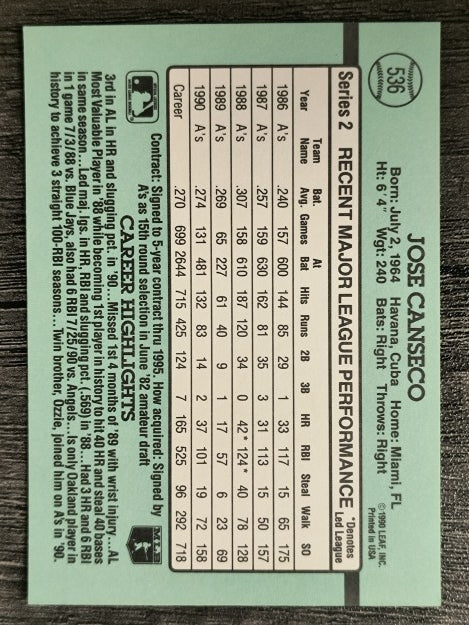 1991 Donruss #536 Jose Canseco