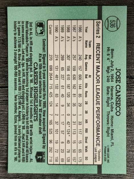 1991 Donruss #536 Jose Canseco