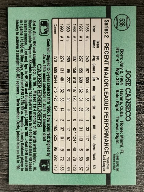 1991 Donruss #536 Jose Canseco
